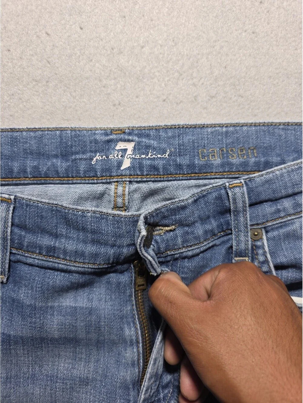 7 For All Mankind Carsen Straight Leg Jeans Mens Size 34 Stretch Blue Denim